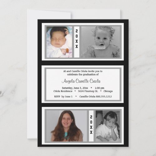 Black and Silver Quad Photo Graduation Party Invitations