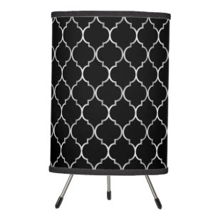 Black and Silver Quatrefoil Pattern Tripod Lamp