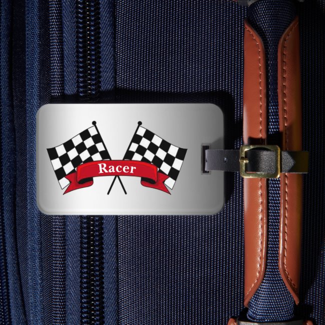 Black and Silver Racing Flags Luggage Tag