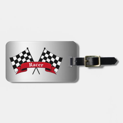 Black and Silver Racing Flags Luggage Tag