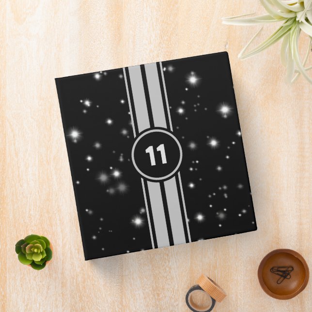Black and Silver Racing Stripes Starlight 3 Ring Binder (In Situ)