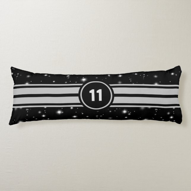 Black and Silver Racing Stripes Starlight Body Pillow (Front)