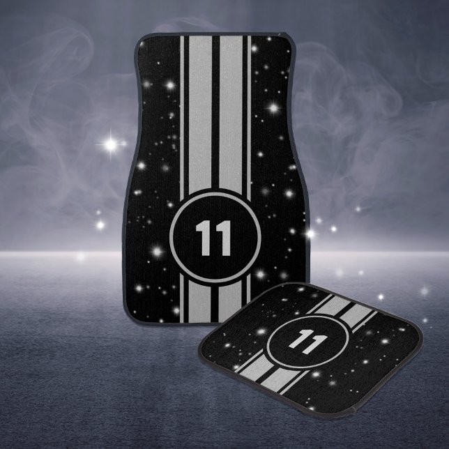 Black and Silver Racing Stripes Starlight Car Floor Mat (Creator Uploaded)