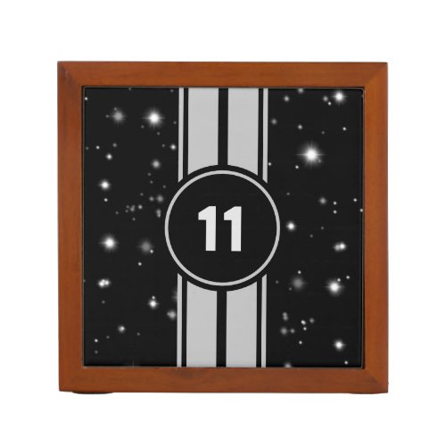 Black and Silver Racing Stripes Starlight Desk Organizer