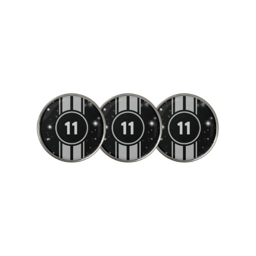 Black and Silver Racing Stripes Starlight Golf Ball Marker