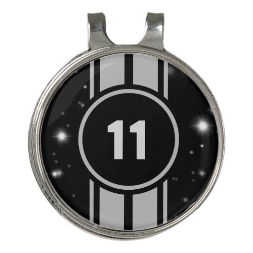 Black and Silver Racing Stripes Starlight Golf Hat Clip