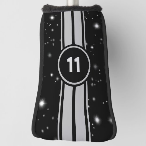 Black and Silver Racing Stripes Starlight Golf Head Cover