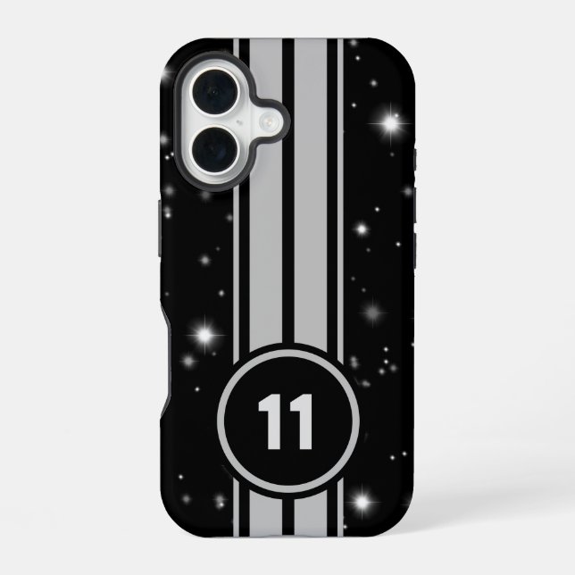 Black and Silver Racing Stripes Starlight iPhone Case (Back)