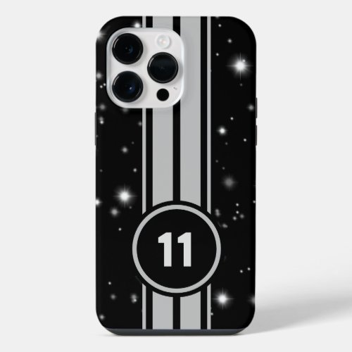 Black and Silver Racing Stripes Starlight iPhone 14 Pro Max Case