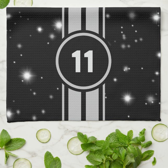 Black and Silver Racing Stripes Starlight Kitchen Towel (Folded)
