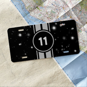 Black and Silver Racing Stripes Starlight License Plate
