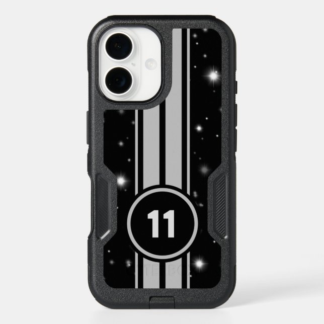 Black and Silver Racing Stripes Starlight Otterbox iPhone Case (Back)