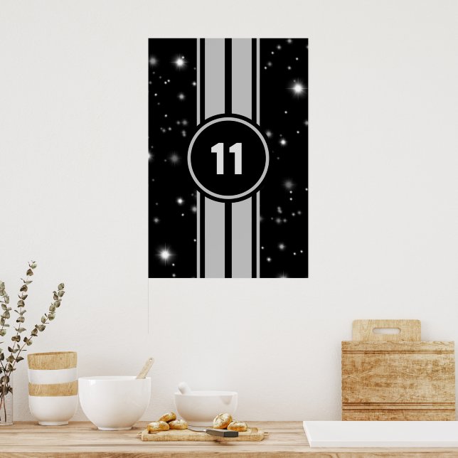 Black and Silver Racing Stripes Starlight Poster (Kitchen)