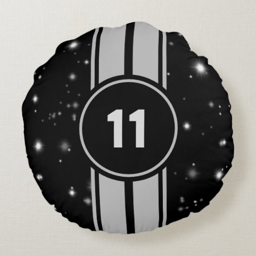 Black and Silver Racing Stripes Starlight Round Pillow