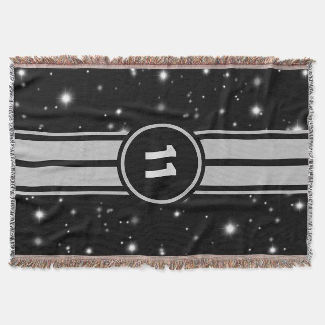 Black and Silver Racing Stripes Starlight Throw Blanket (Front)