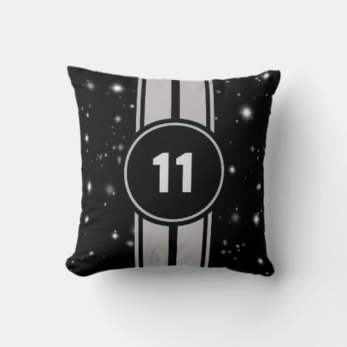 Black and Silver Racing Stripes Starlight Throw Pillow