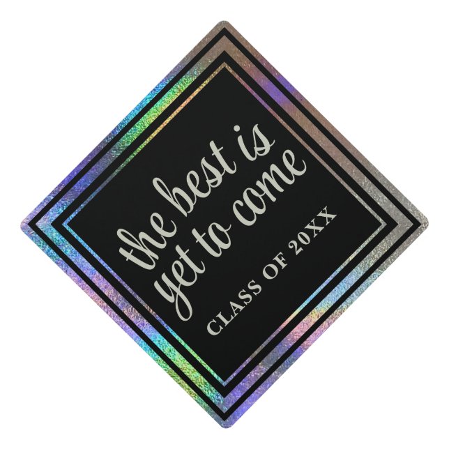 Black and Silver Rainbow Holograph Elegance Luxury Graduation Cap Topper (Front)