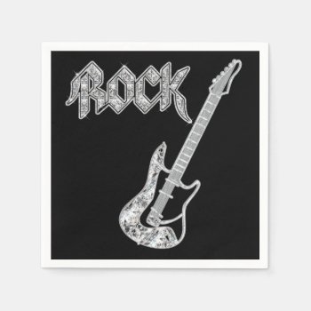 Black And Silver Rock Guitar Paper Napkins by KitzmanDesignStudio at Zazzle