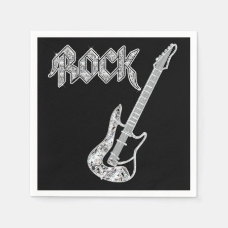Black And Silver Rock Guitar Paper Napkins
