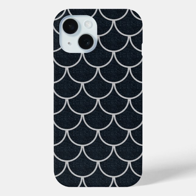 Black and Silver Scalloped Scale Pattern Case-Mate iPhone Case (Back)
