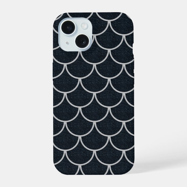 Black and Silver Scalloped Scale Pattern Iphone Case (Back)