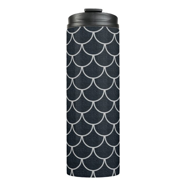 Black and Silver Scalloped Scale Pattern Thermal Tumbler (Front)
