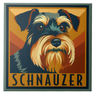 Black and Silver Schnauzer Retro Portrait Ceramic Tile