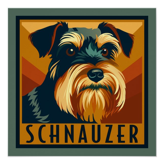 Black and Silver Schnauzer Retro Portrait Poster (Front)