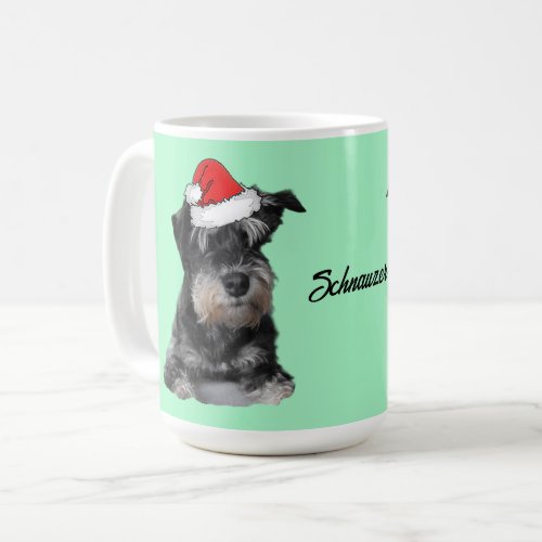 Black and Silver Schnauzer wearing a Santa Hat Coffee Mug