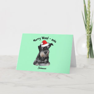 Black and Silver Schnauzer wearing a Santa Hat Holiday Card