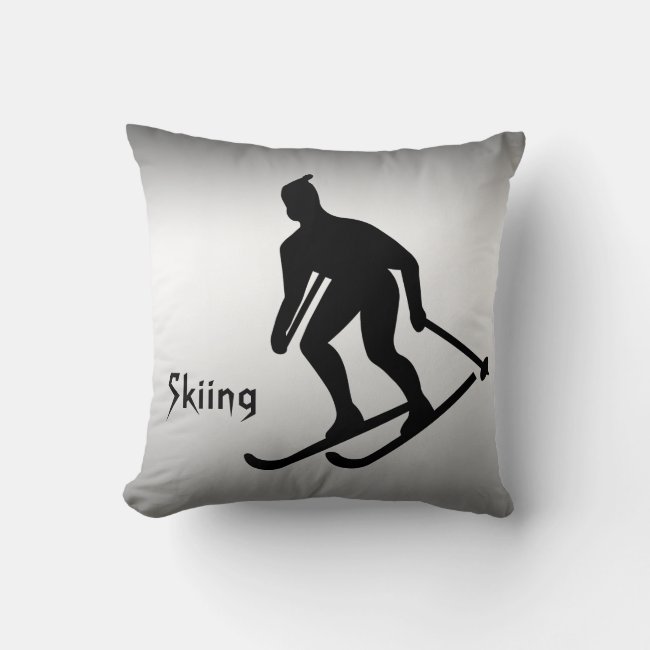 Black and Silver Skiing Sports Throw Pillow