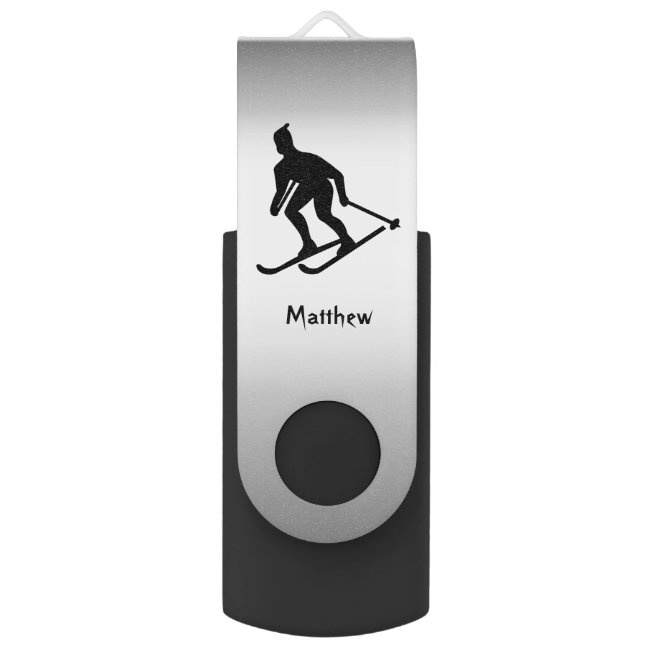 Black and Silver Skiing Sports USB Flash Drive