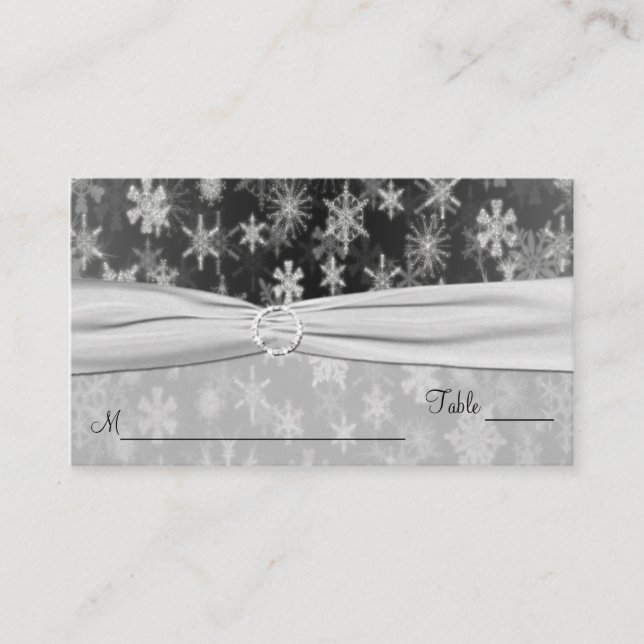 Black and Silver Snowflakes Placecards (Front)