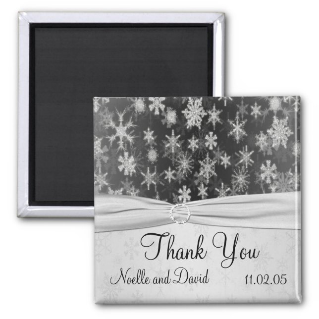 Black and Silver Snowflakes Thank You Magnet (Front)
