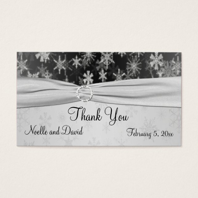 Black and Silver Snowflakes Wedding Favor Tag (Front)