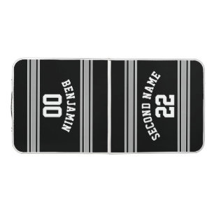 Black and Silver Sports Jersey Custom Name Number Beer Pong Table