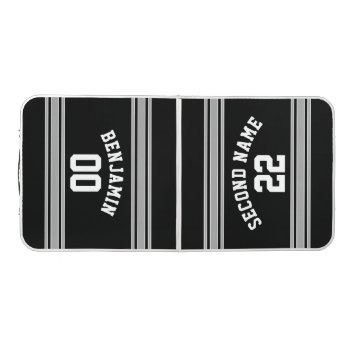 Black And Silver Sports Jersey Custom Name Number Beer Pong Table by MyRazzleDazzle at Zazzle