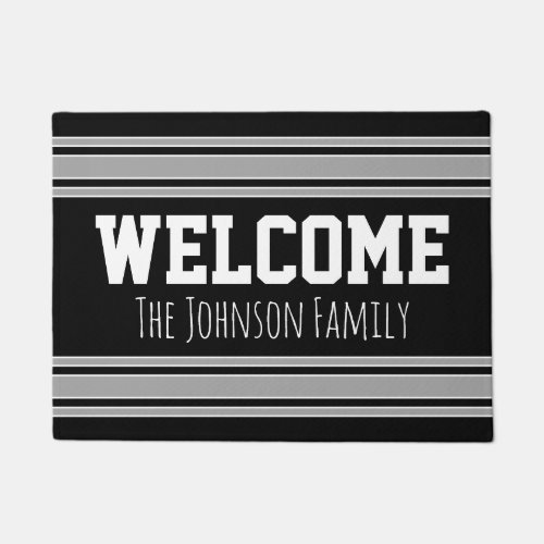 Black and Silver Sports Jersey Custom Name Number Doormat