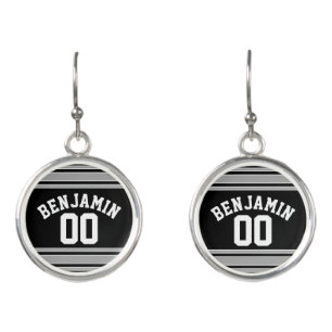 Black and Silver Sports Jersey Custom Name Number Earrings