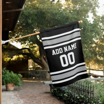 Black And Silver Sports Jersey Custom Name Number House Flag by MyRazzleDazzle at Zazzle