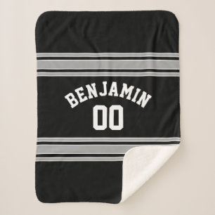 Black and Silver Sports Jersey Custom Name Number Sherpa Blanket