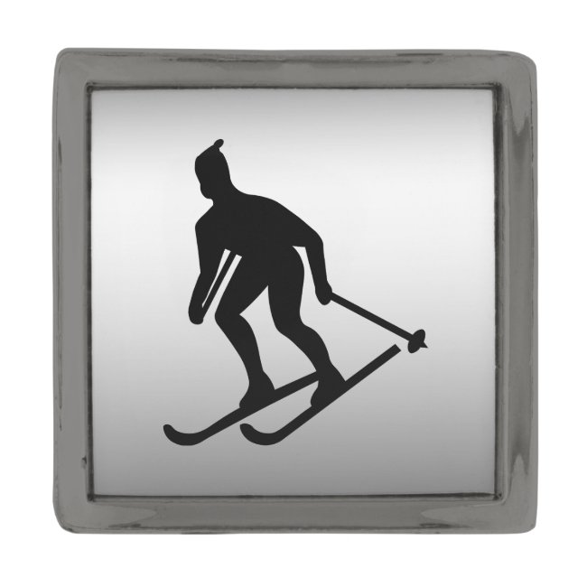 Black and Silver Sports Skiing Lapel Pin