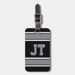 Black And Silver Sports Stripes Monogram Luggage Tag at Zazzle