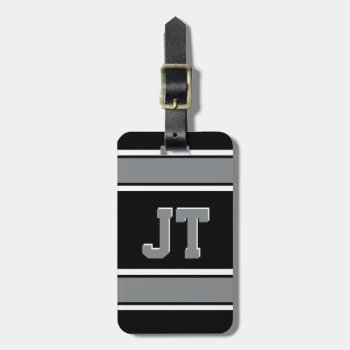Black And Silver Sports Stripes Monogram Luggage Tag by FalconsEye at Zazzle