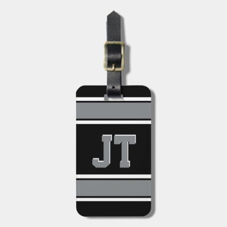 Black And Silver Sports Stripes Monogram Luggage Tag