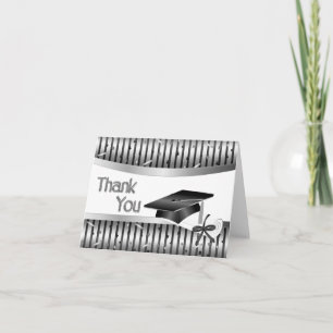 Black and Silver Striped Graduation Thank You
