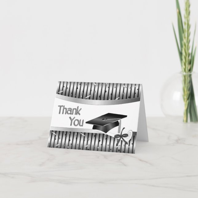 Black and Silver Striped Graduation Thank You (Front)