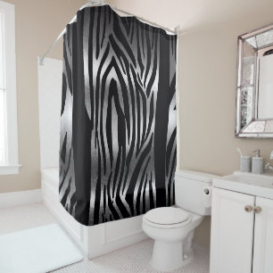 Black and Silver Stripes Shower Curtain Set
