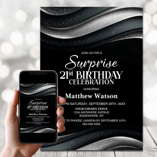 Black and Silver Surprise 21st Birthday Party