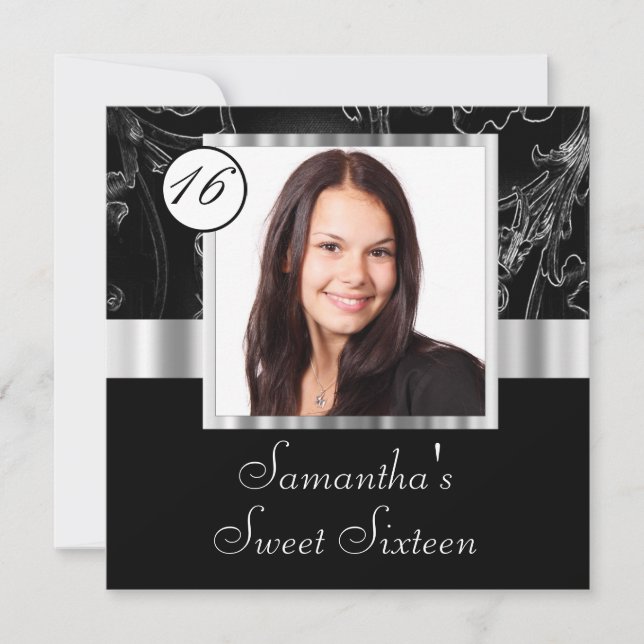 Black and silver sweet sixteen invitation (Front)